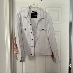 White Denim&Co Fringe Jacket